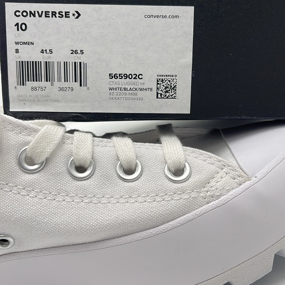 Converse WMNS CTAS LUGGED HI WHITE/BLACK/WHITE 565902C Platforms Sneakers - Picture 16 of 16